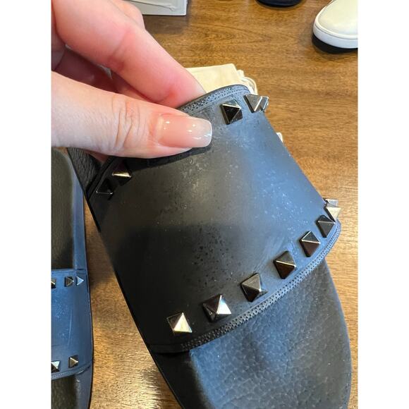 Valentino Black Matte Stud Studded Men Slides Sandals Size 44 main image 7